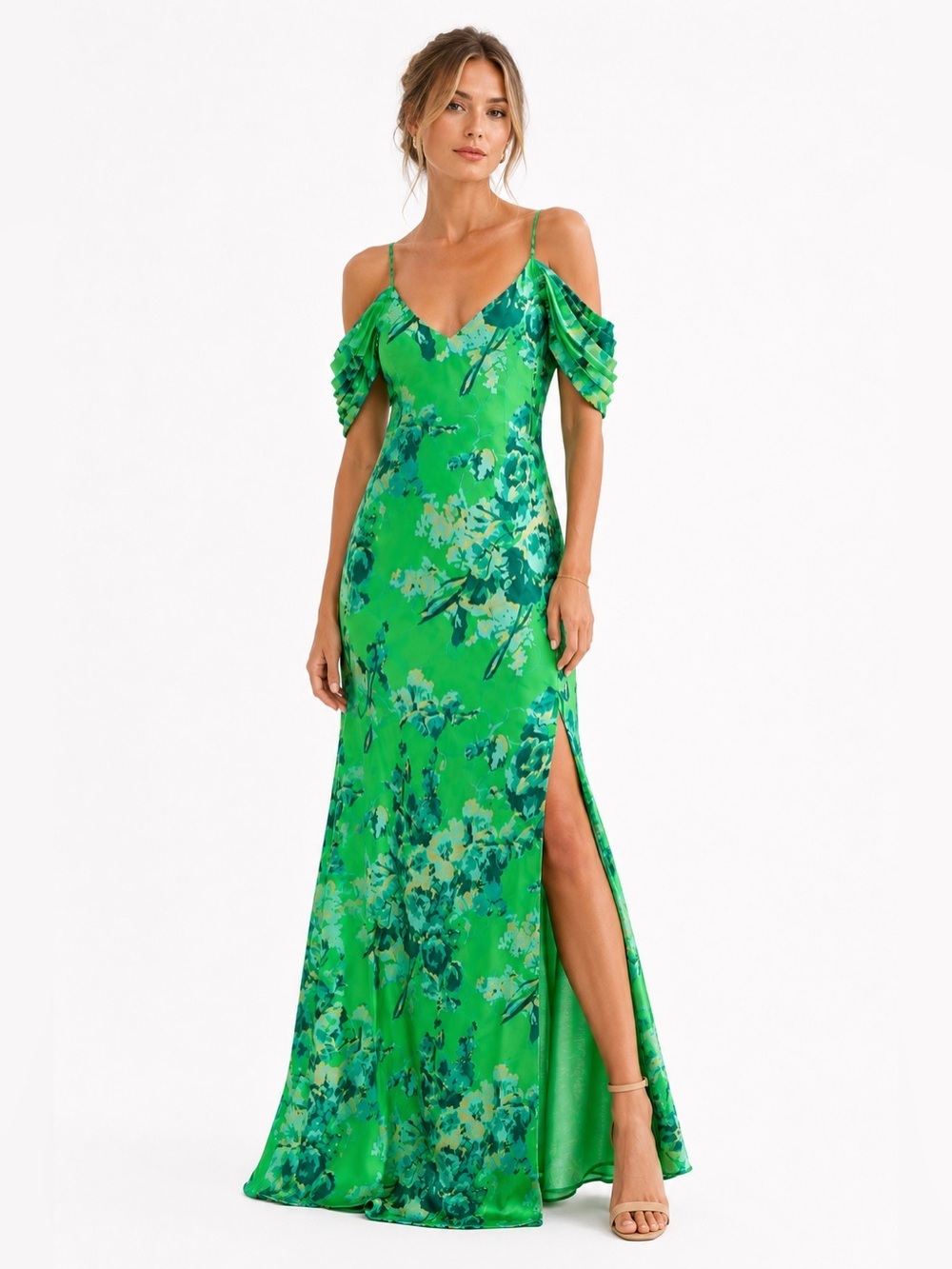 Gold Hawk Emerald Floral Silk Maxi Dress XS NWT